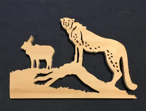 Wooden cheetah made with a scroll saw