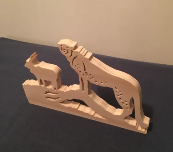 Wooden cheetah made with a scroll saw