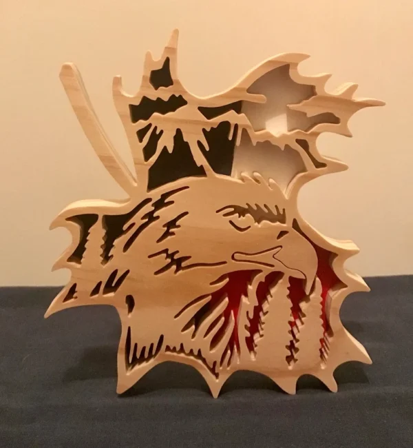 Wooden leaf with an eagle in it