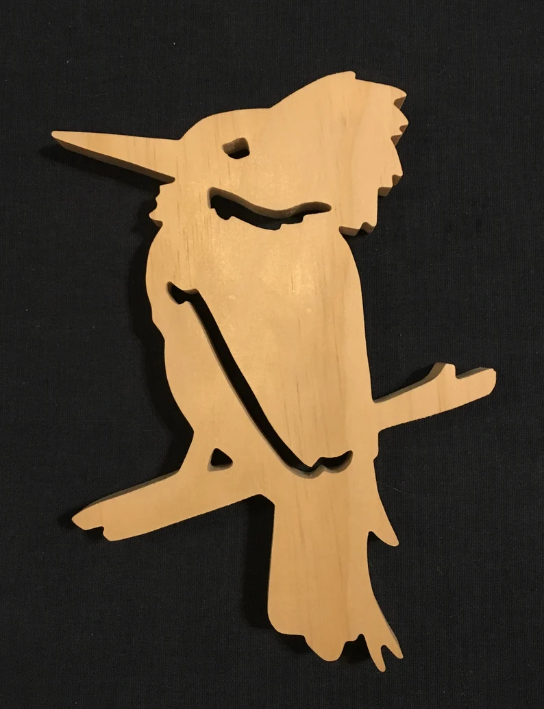 Wooden king fisher made with a scroll saw