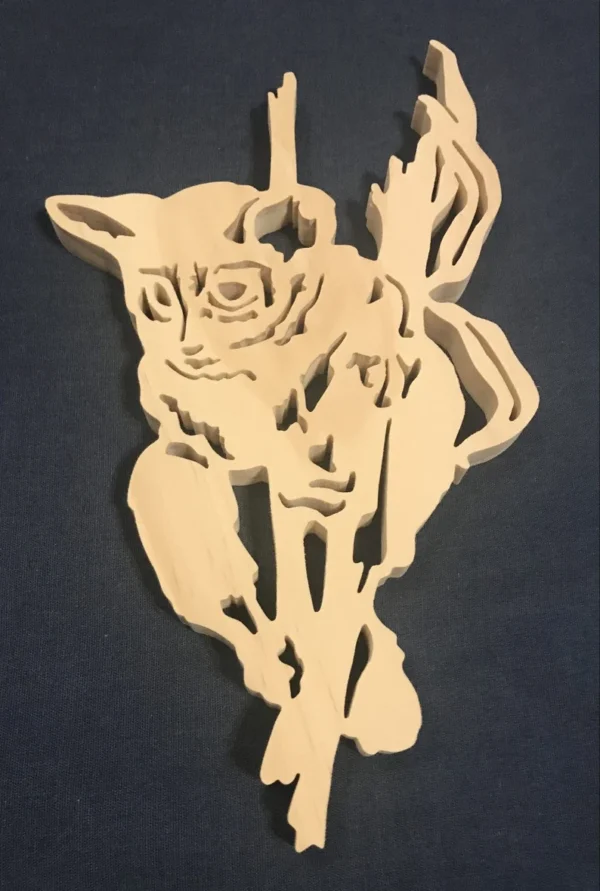 Wooden bush baby cut with a scroll saw