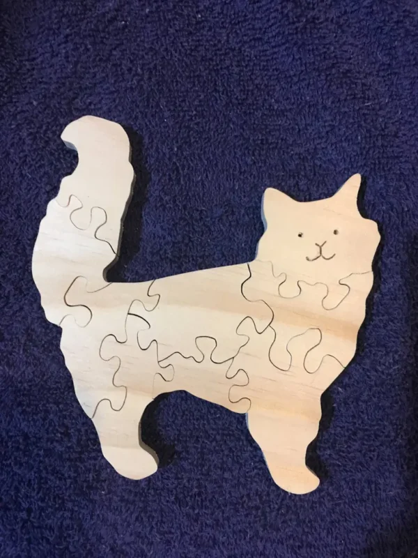 Interactive wooden puzzle of a cat