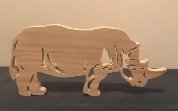 Wooden rhino made with a scroll saw