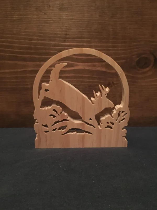 wooden deer jumping