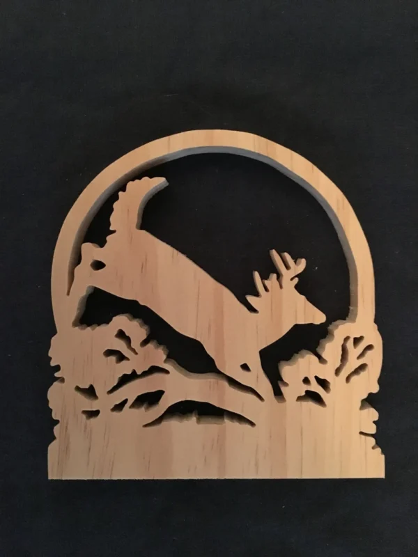 wooden deer jumping