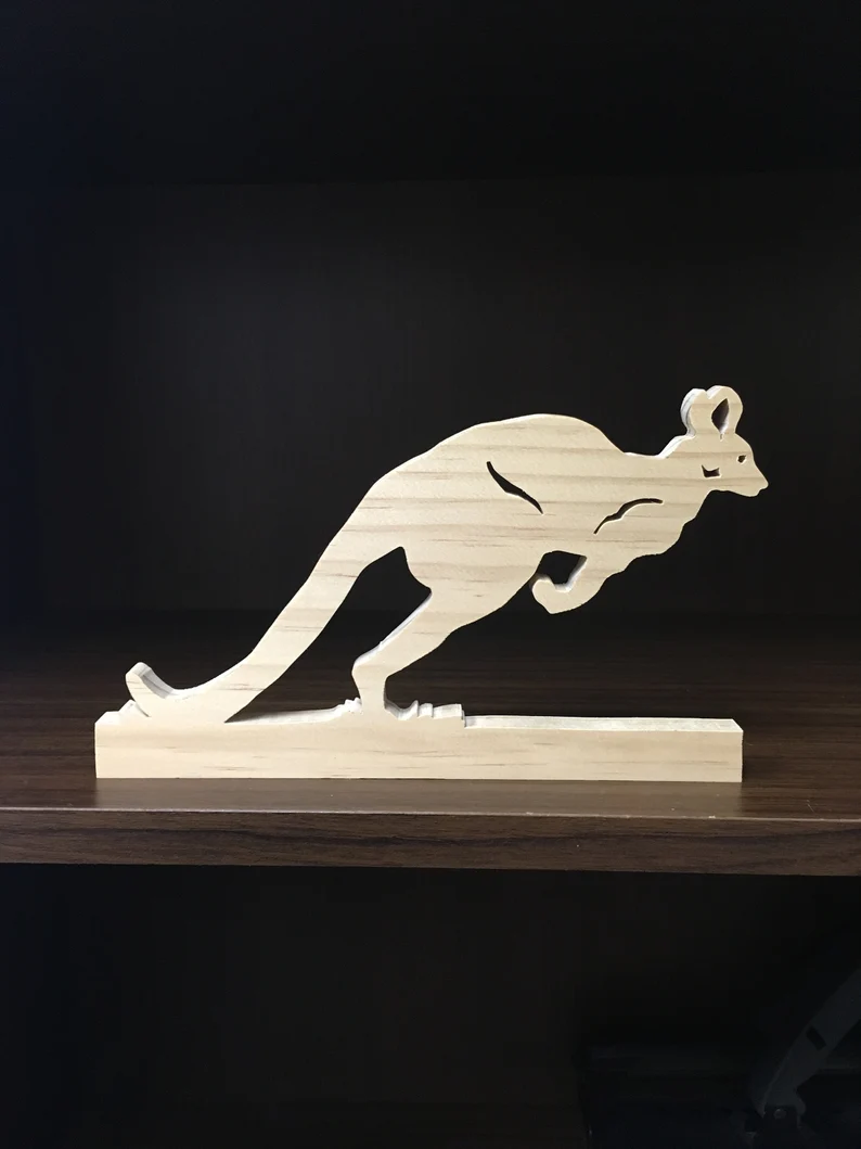 wooden kangaroo jumping, made with a scroll saw